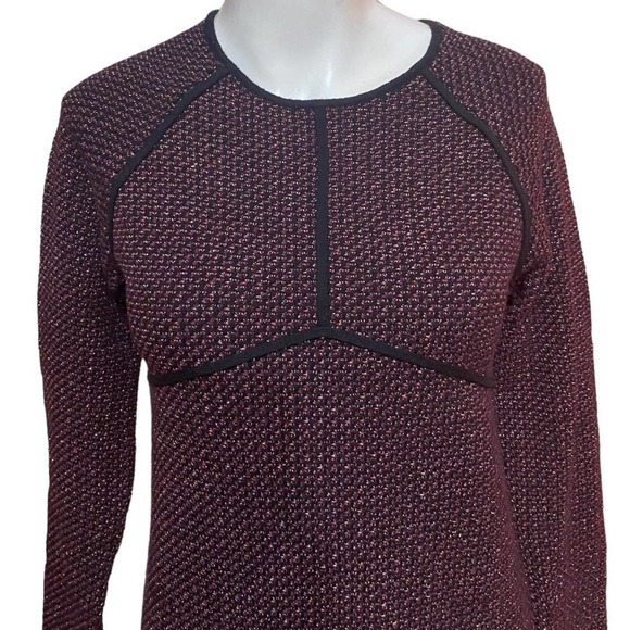 Zara Knit Sheath Dress Metallic Long Sleeves Crew Neck  Black Maroon Gold Medium - Picture 3 of 8